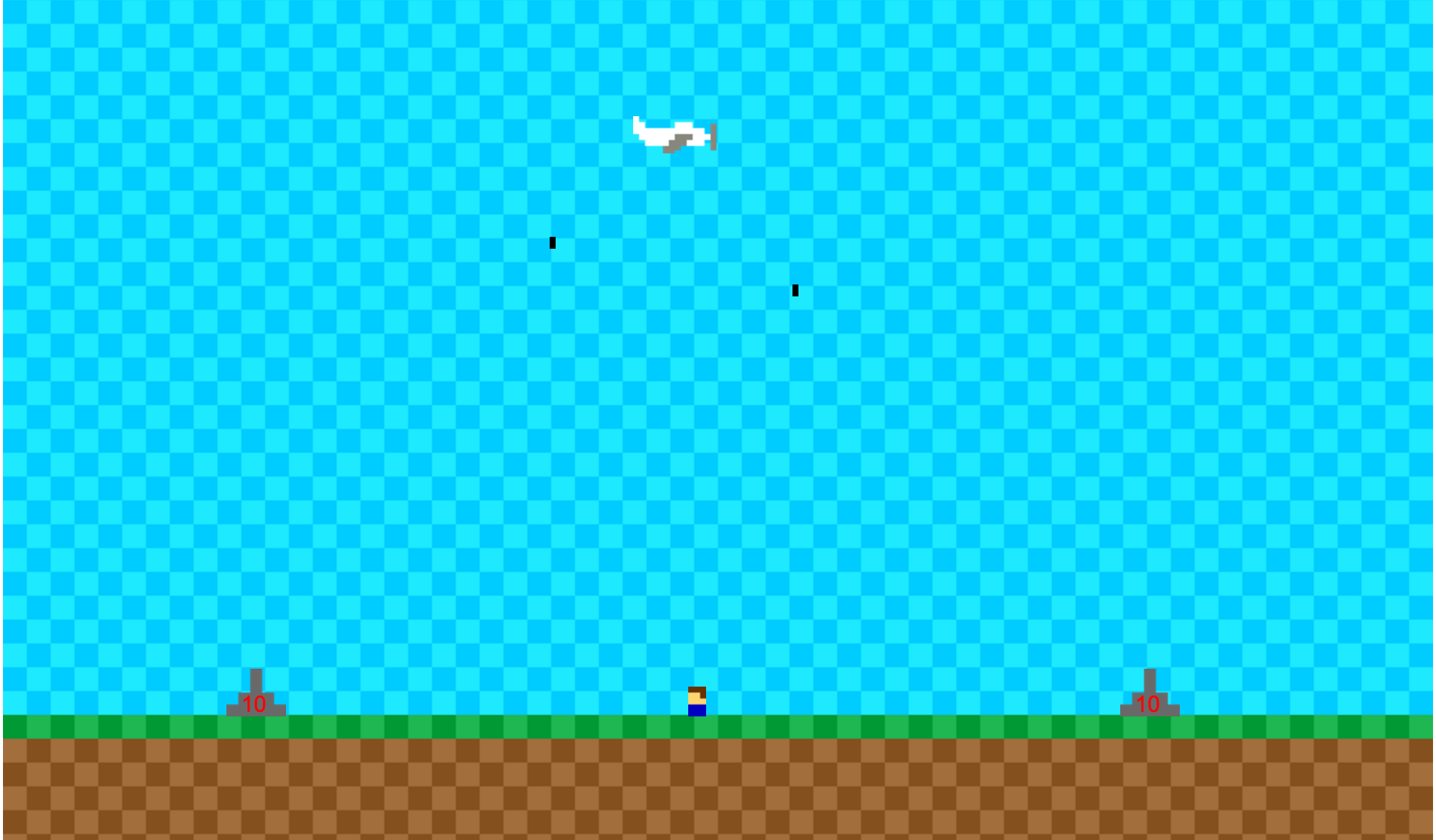 Student game about an airplane destroying turrets.